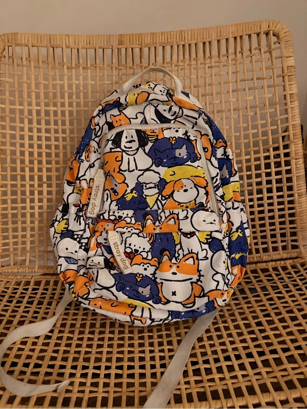 Cute Cartoon Puppy Print Backpack in White, Blue, Yellow, Orange